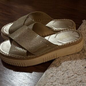 Franco Sarto Metallic Gold Crisscross Slide Sandals